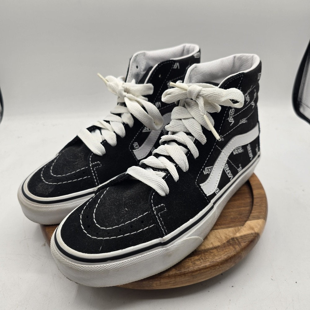 Mens 6.5 Womens 8.0 VANS Sk8- High Vans Allover Logo - Black
